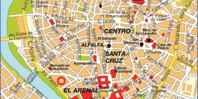 Sevilli v španiji zemljevid turističnih znamenitosti.