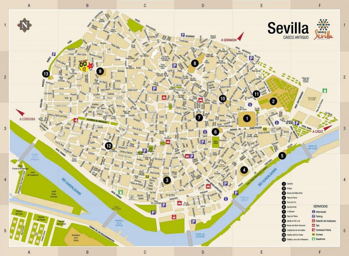 zemljevid plaza de armas Sevilli 