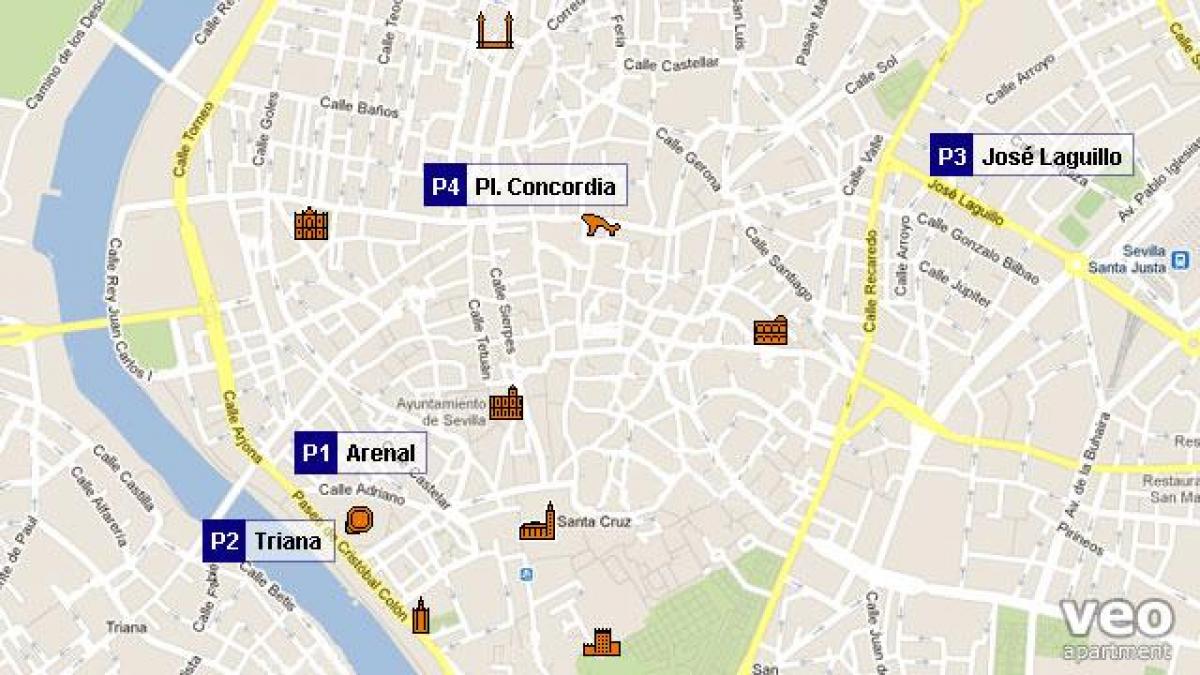 zemljevid Sevilli parkirišče