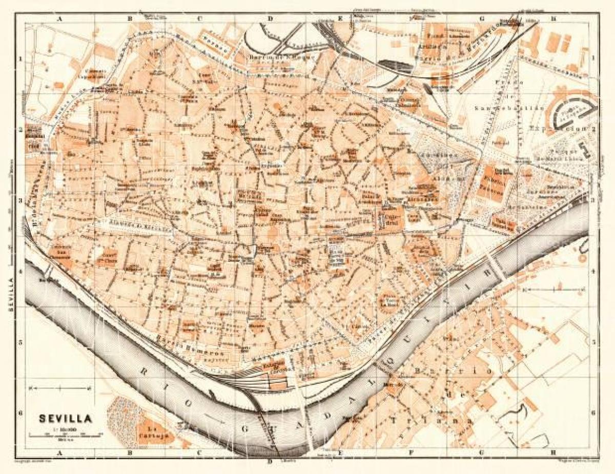 zemljevid starega mesta Sevilla, španija