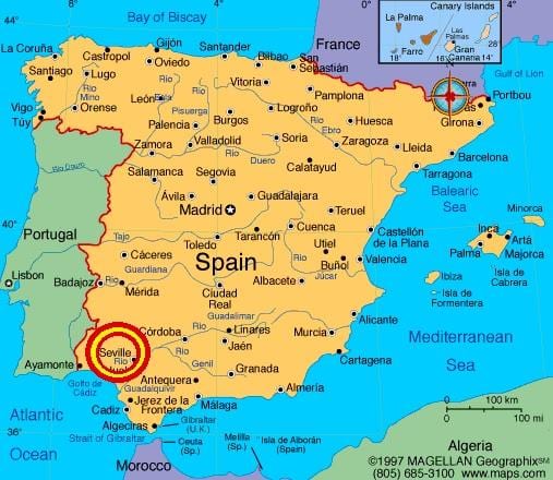 Sevilla espana zemljevid